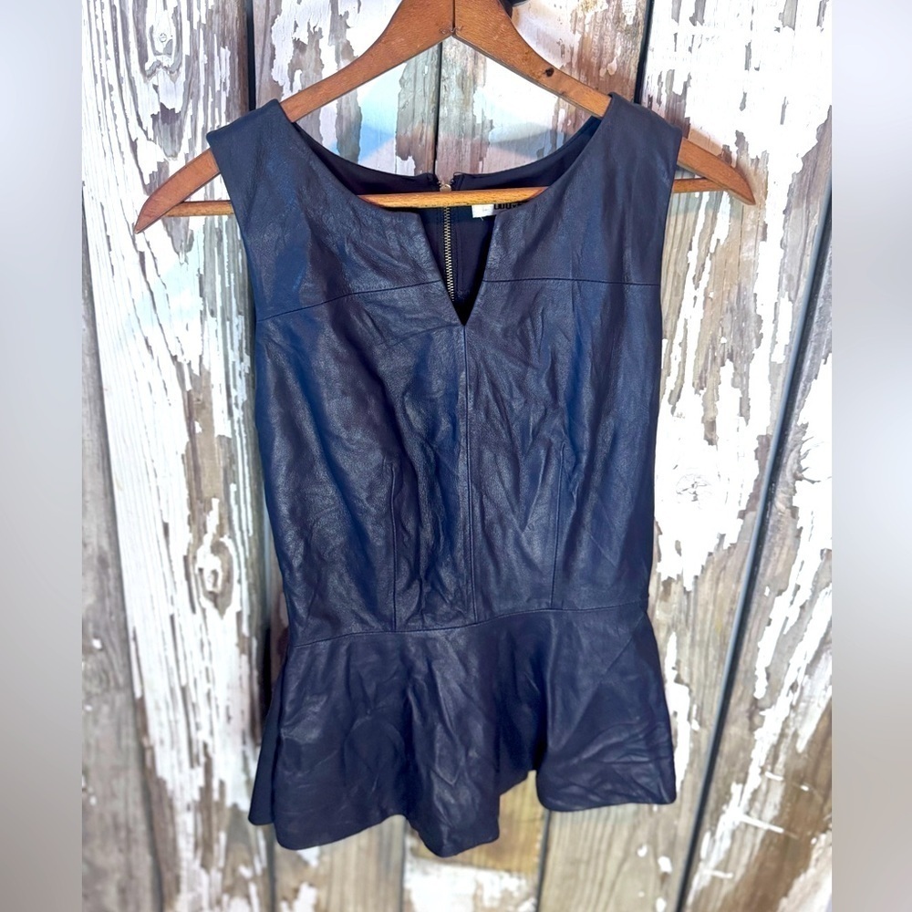 My Tribe Leather Front Full zip back Sleeveless Top Size Extra Small Black